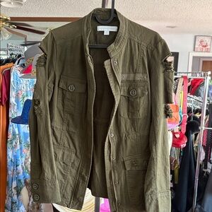 New York & Company Khaki Distressed Military Jacket